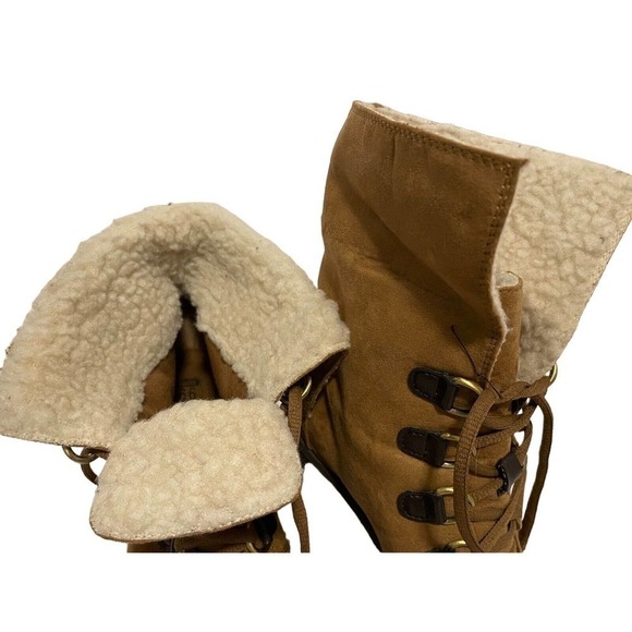 ROUTE 66 LAMBS WOOL LOOK WEDGE ANKLE BOOT BROWN FAUX SUEDE SIZE WOMENS 6 - Picture 5 of 10